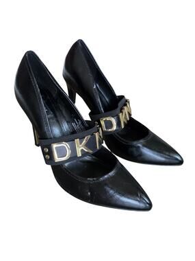 DKNY  Genivive Logo Strap Pointed Toe Heels Pumps Black Sandals Womens Size 11